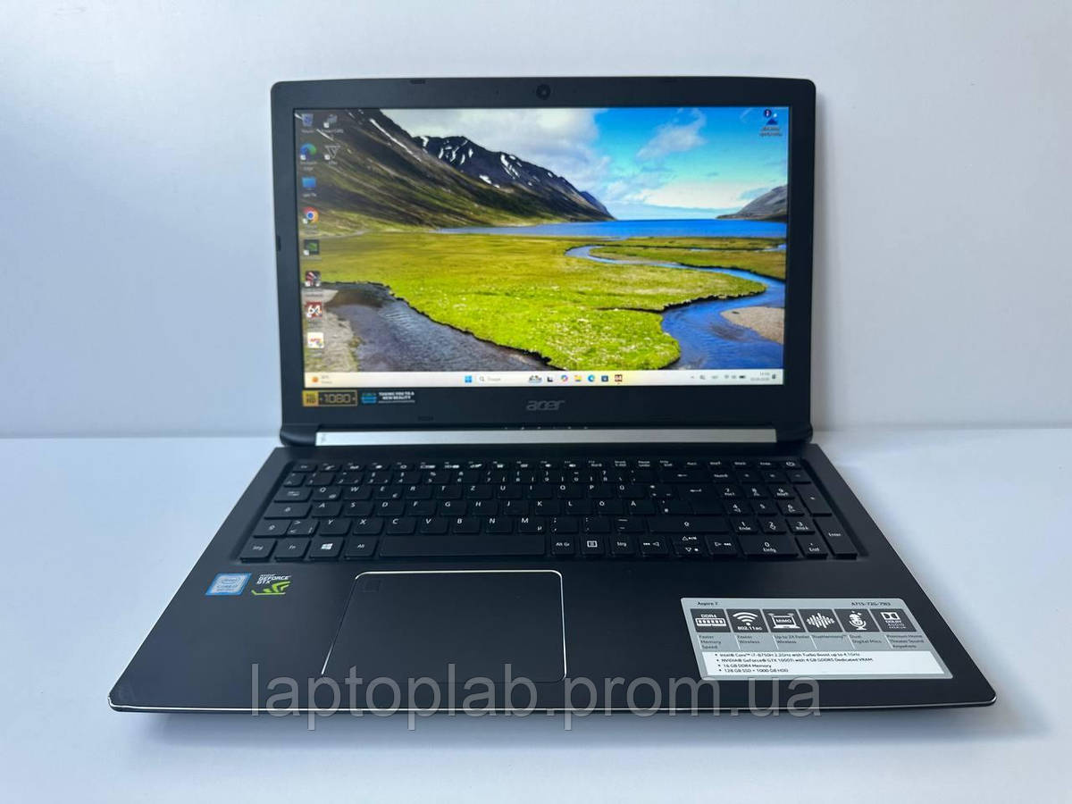 Ігровий ноутбук Acer Aspire 7 A715-72G 15.6" (i7-8750H / 16GB / SSD+HDD / GTX 1050 Ti 4GB) б/в - Зображення 2