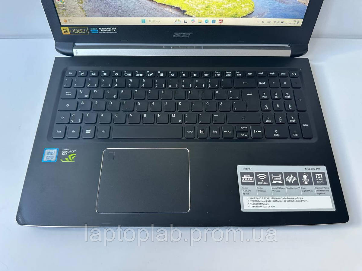 Ігровий ноутбук Acer Aspire 7 A715-72G 15.6" (i7-8750H / 16GB / SSD+HDD / GTX 1050 Ti 4GB) б/в - Зображення 3